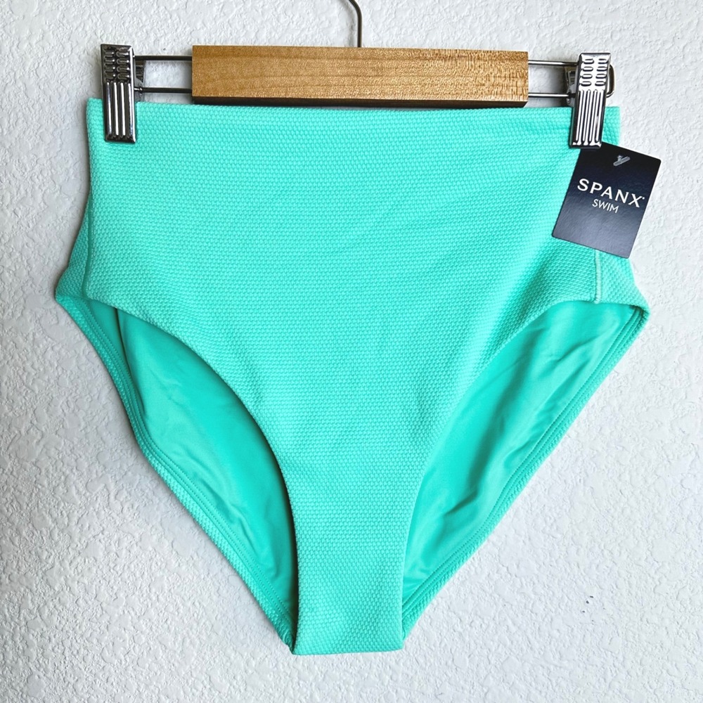 NEW Spanx pique high rise shaping cheeky swim bottom Size XS trop‎ turquoise